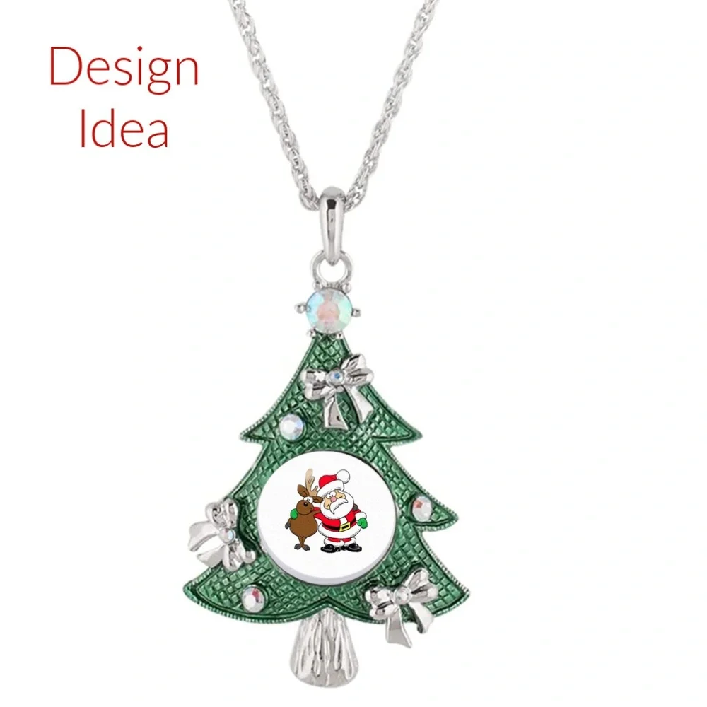 Snap Charm Christmas Tree Large Pendant Necklace Includes Chain - Picture 3 of 5